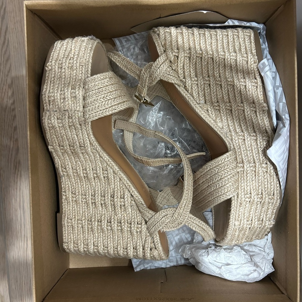 Steve Madden Cream Woven Wedge Sandals